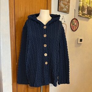 Oversized Navy Cable Knit Hooded Cardigan